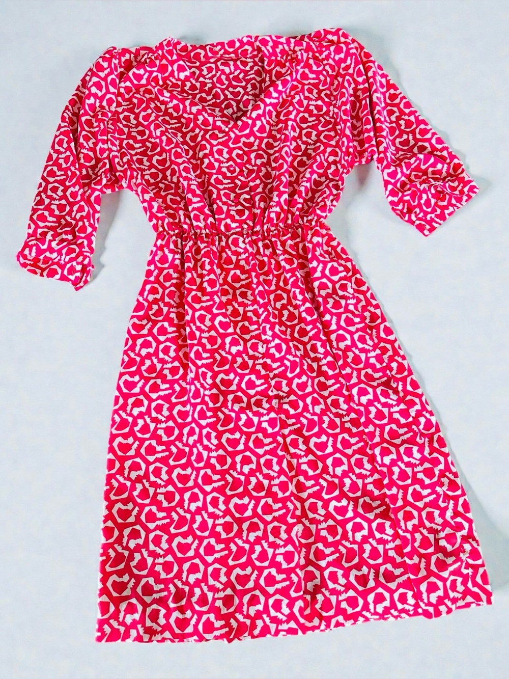 Vintage Pink Geometric Shoulder Pad Dress Secretary Dress M